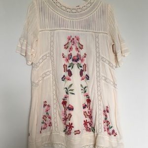 Free People Cream Embroidered Dress